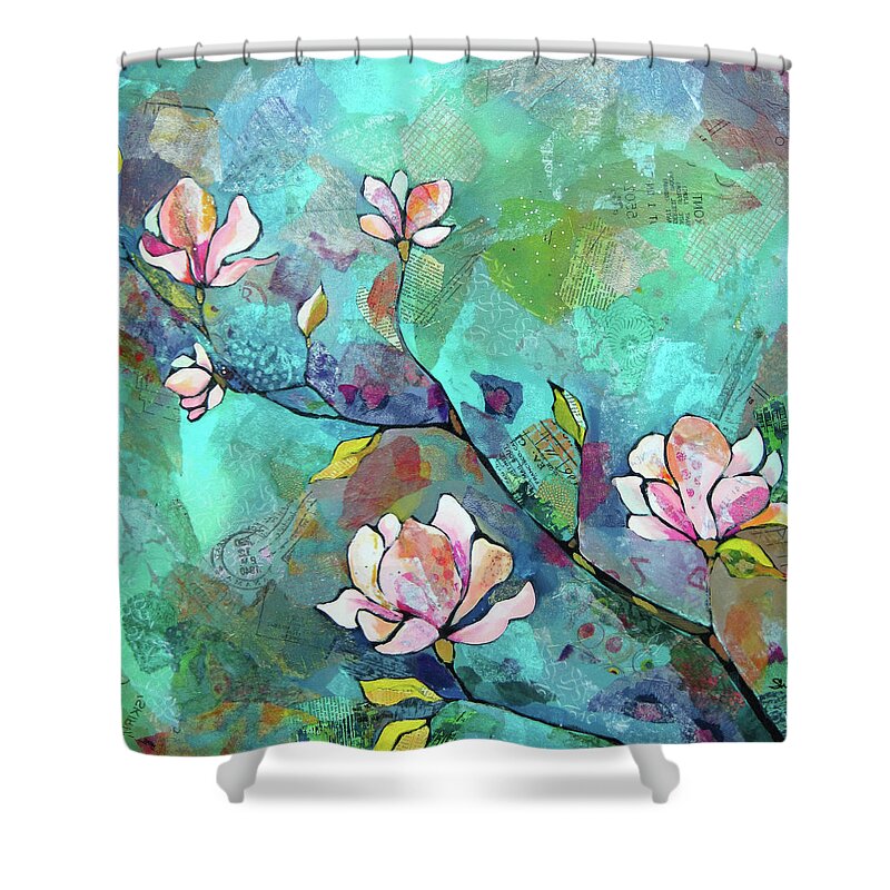 Magnolias Shower Curtain featuring the painting Magnolias by Shadia Derbyshire
