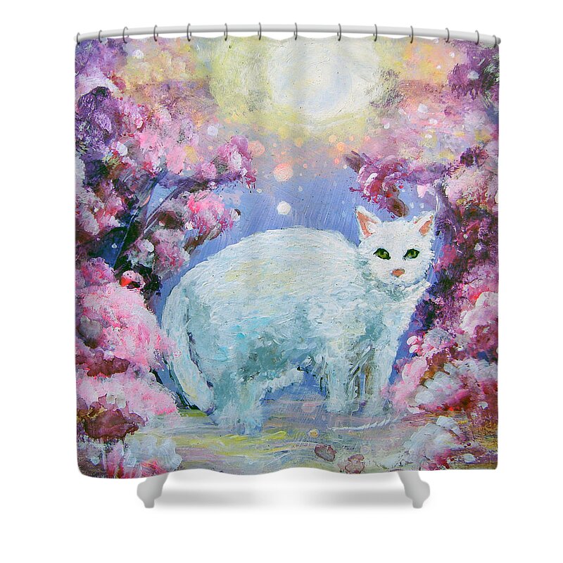 Cat Shower Curtain featuring the painting Makia by Ashleigh Dyan Bayer