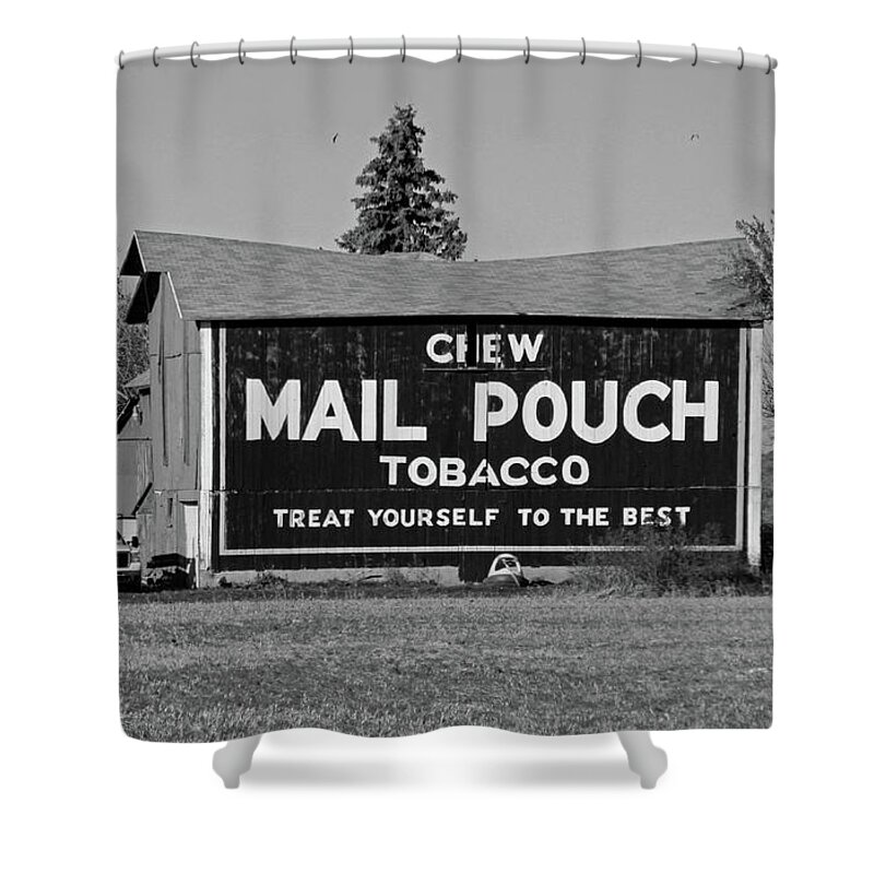 Landscape Shower Curtain featuring the photograph Mail Pouch Tobacco in black and white by Michiale Schneider
