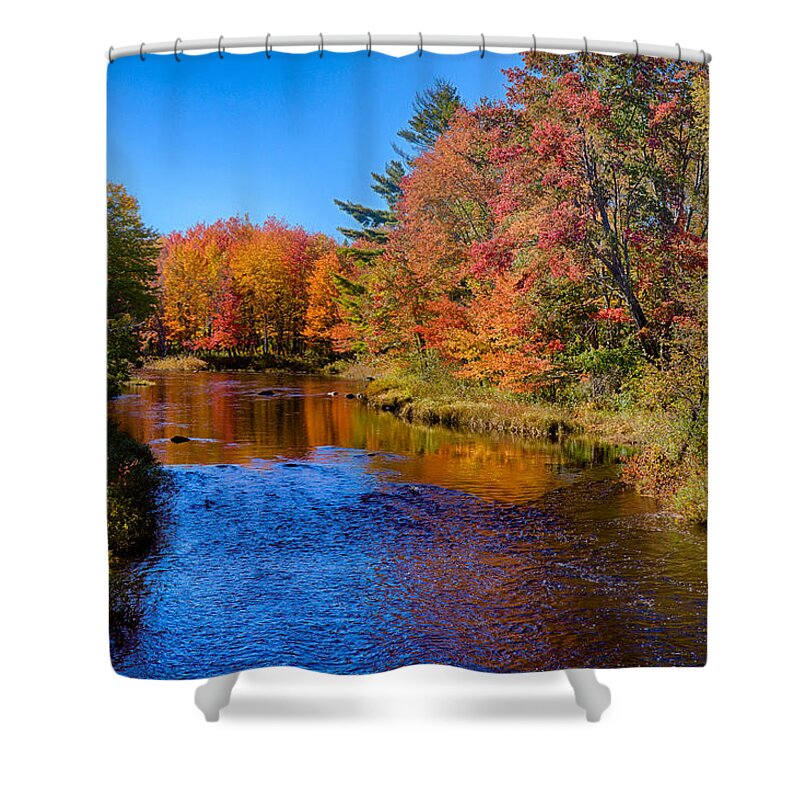 Maine Fall Colors Shower Curtain featuring the photograph Maine brook in Afternoon with fall color reflection by Jeff Folger