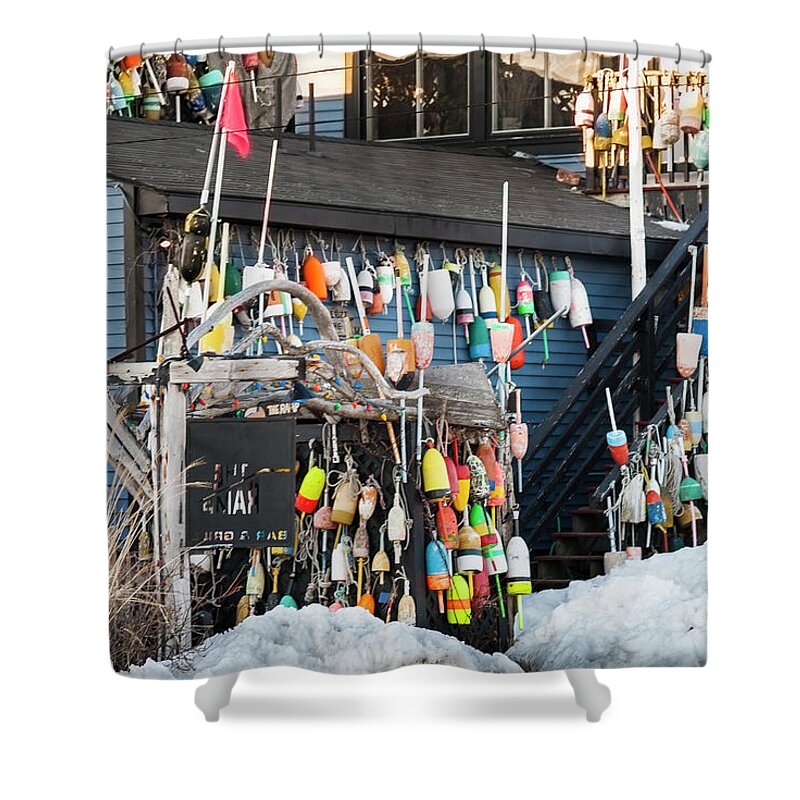 Maine Shower Curtain featuring the photograph Maine Lobster Shack in Winter by Ranjay Mitra