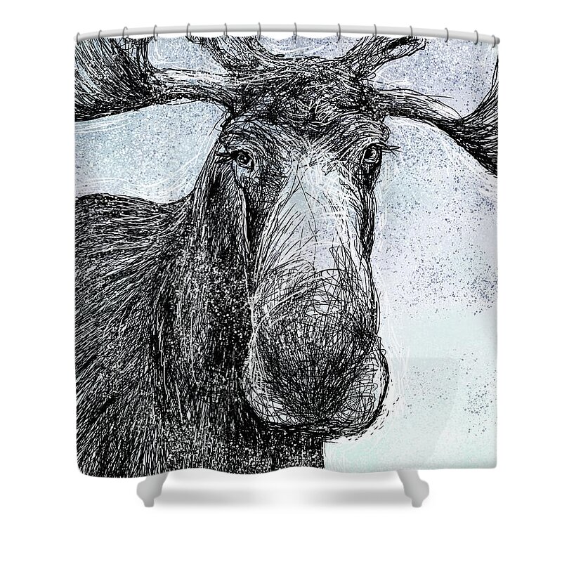 Moose Shower Curtain featuring the digital art Maine Moose by AnneMarie Welsh