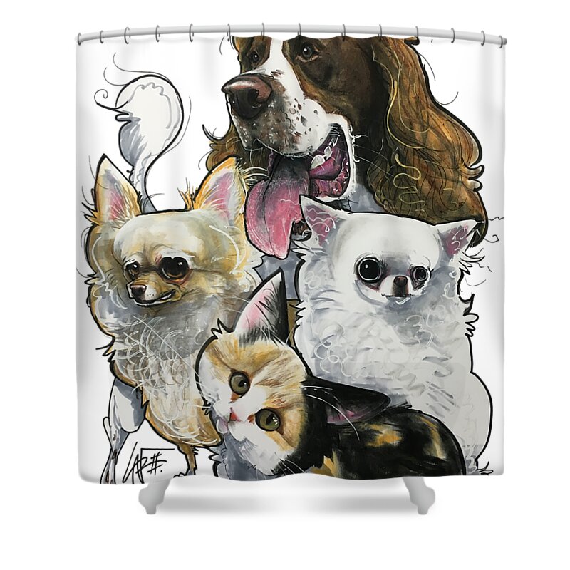 Cat Shower Curtain featuring the drawing Mair 3926 by John LaFree
