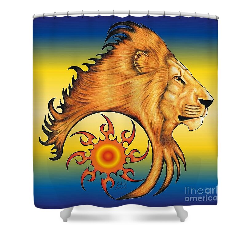Lion Shower Curtain featuring the drawing Majestic Soul by Sheryl Unwin