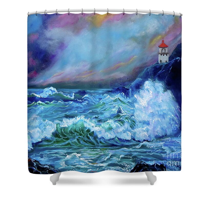 Seascape Shower Curtain featuring the painting Makapuu Light House by Jenny Lee