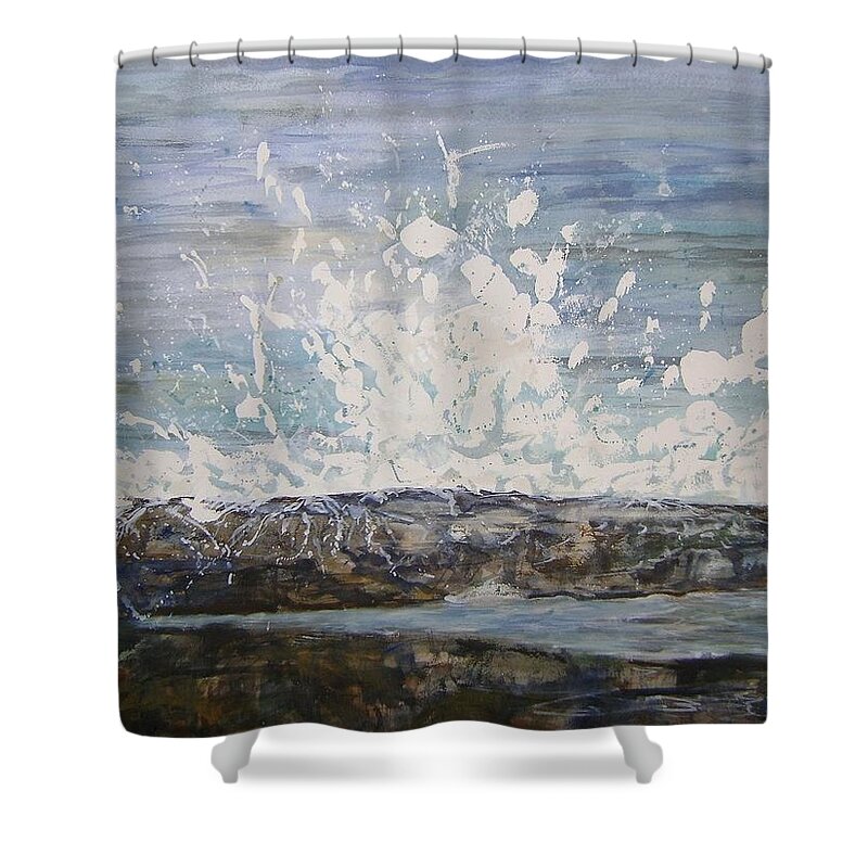 Watercolor Shower Curtain featuring the painting Making a Splash by Kellie Chasse