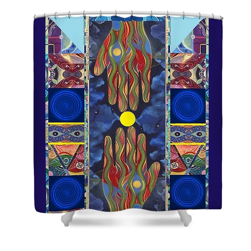 Figurative Abstraction Shower Curtain featuring the mixed media Making Magic - Take Two by Helena Tiainen