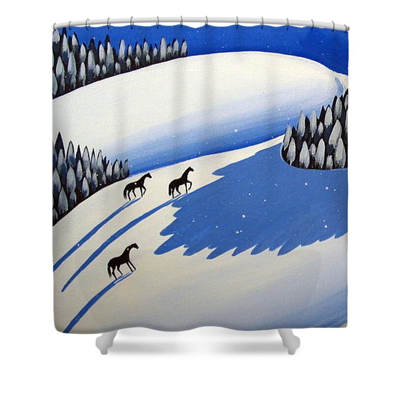 Art Shower Curtain featuring the painting Making The Peak - modern winter landscape by Debbie Criswell