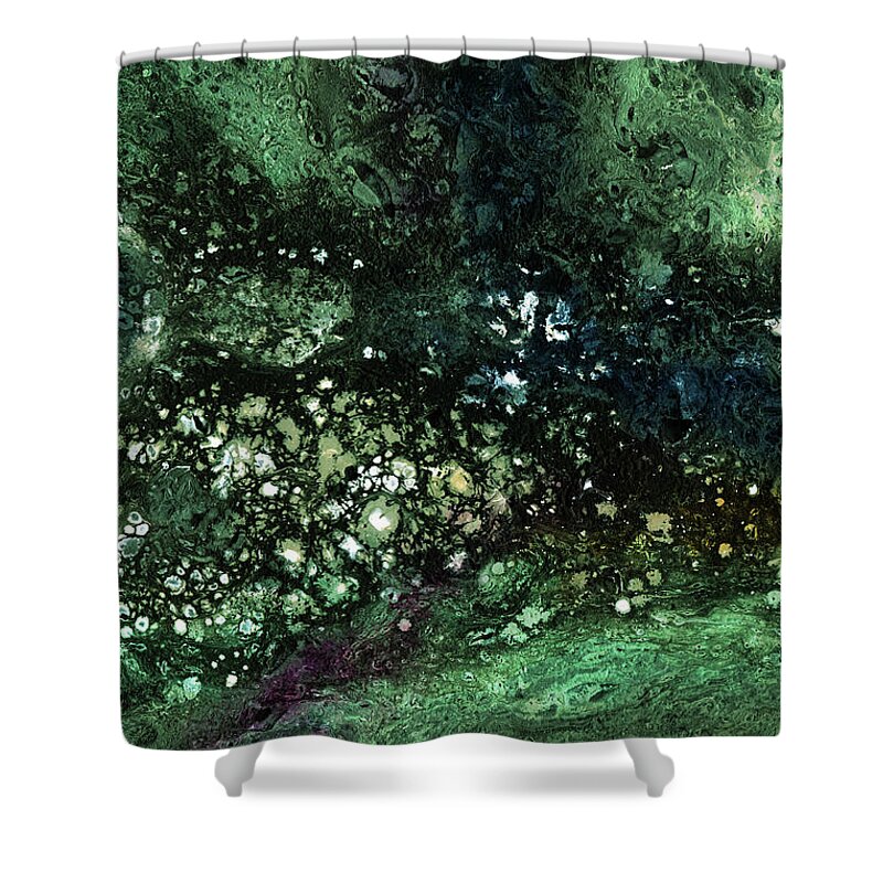 Green Shower Curtain featuring the mixed media Malachite- Abstract Art by Linda Woods by Linda Woods