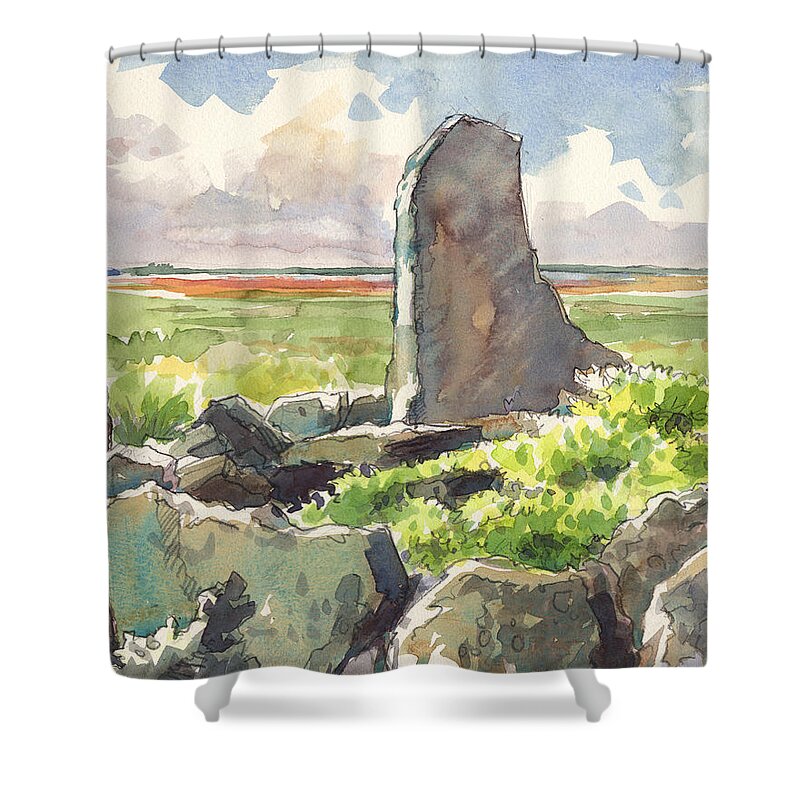 Island Shower Curtain featuring the painting Malden Marae by Judith Kunzle