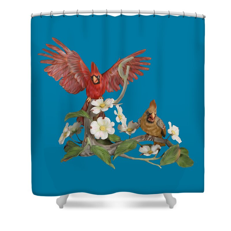 Northern Cardinal Shower Curtain featuring the digital art Male and Female Cardinals by Walter Colvin