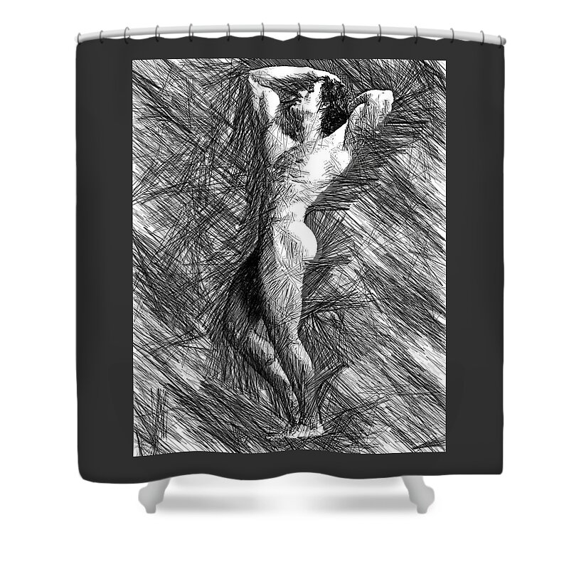 Rafael Salazar Shower Curtain featuring the digital art Male Pose Studio Drawing 1506 by Rafael Salazar