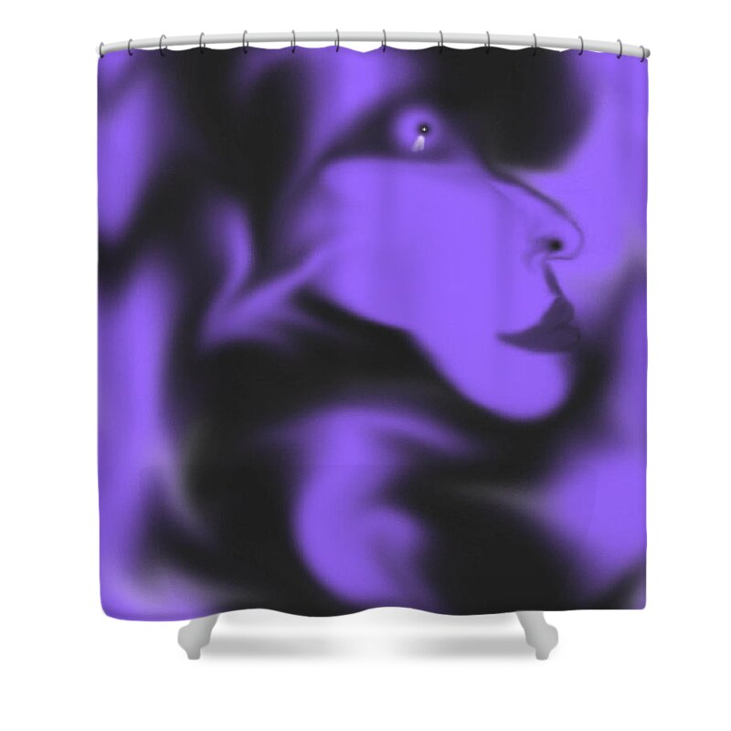 Space Face Purple Alien Imagination Black Outerspace Shower Curtain featuring the digital art Male Space Face by Andrea Lawrence