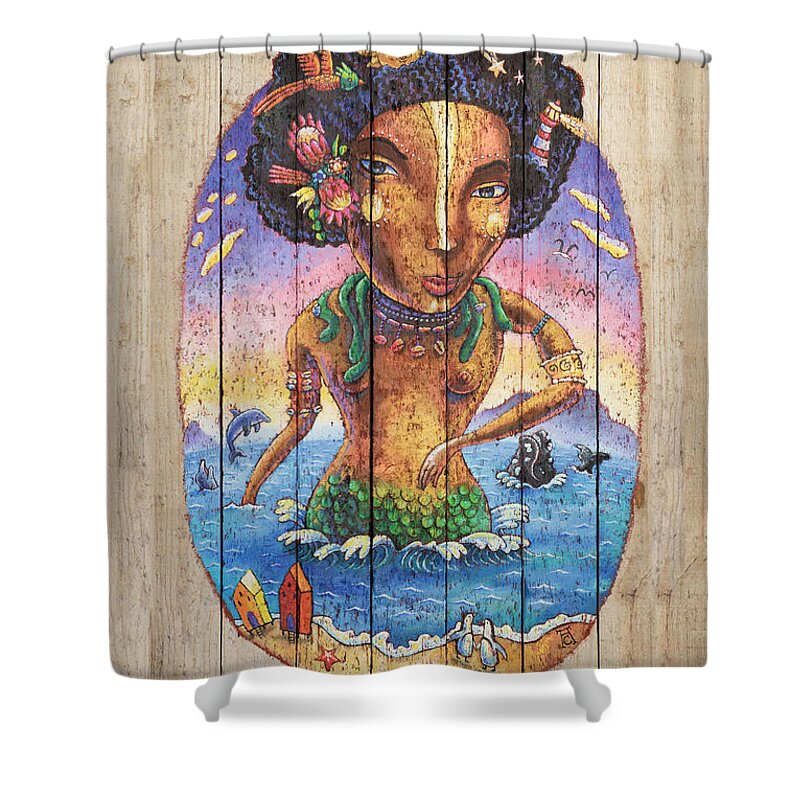 Mamiwata Shower Curtain featuring the painting Mami-Wata of Muizenberg by Adam Carnegie