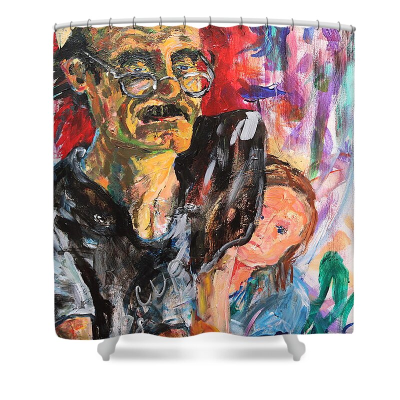 Portrait Shower Curtain featuring the painting Man and child by Madeleine Shulman