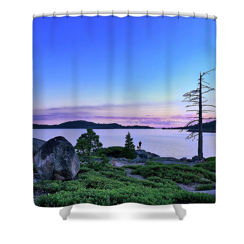 California Shower Curtain featuring the photograph Man and Dog by Jim Thompson