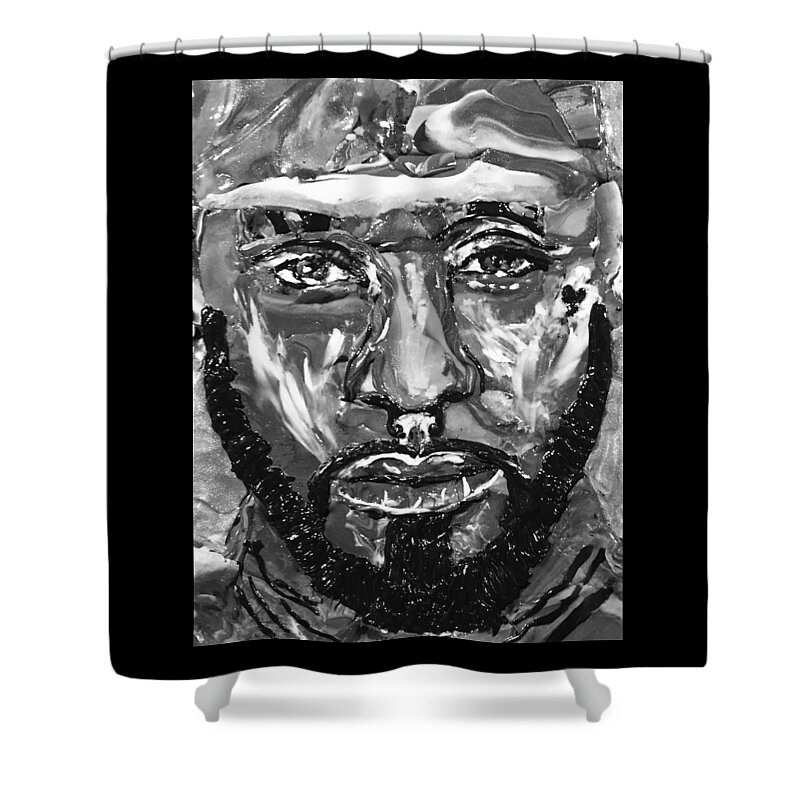 Portrait Shower Curtain featuring the mixed media Man of Steel by Deborah Stanley