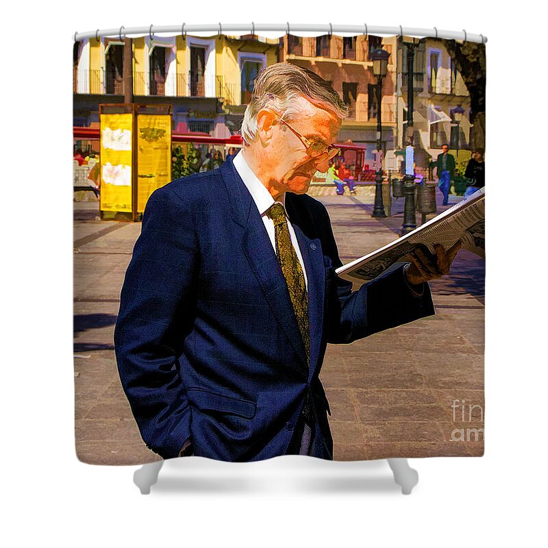 Madrid Spain Street People Shower Curtain featuring the photograph Man on the Street by Rick Bragan