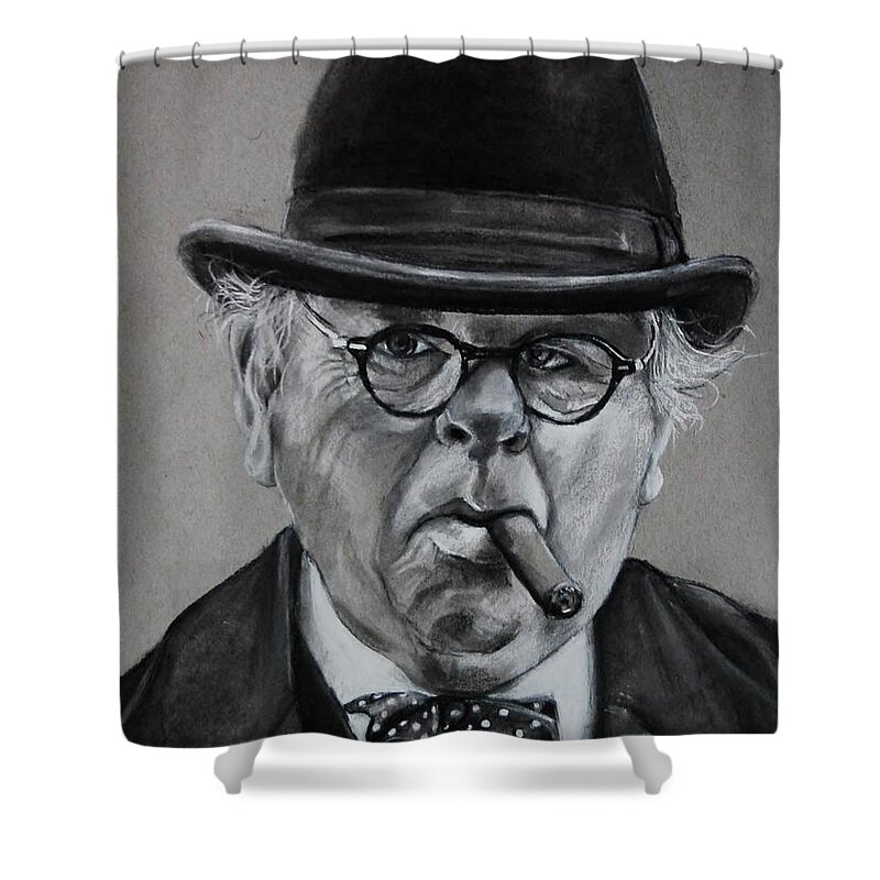 Cigar Shower Curtain featuring the drawing Polka Dot Bow Tie by Jean Cormier