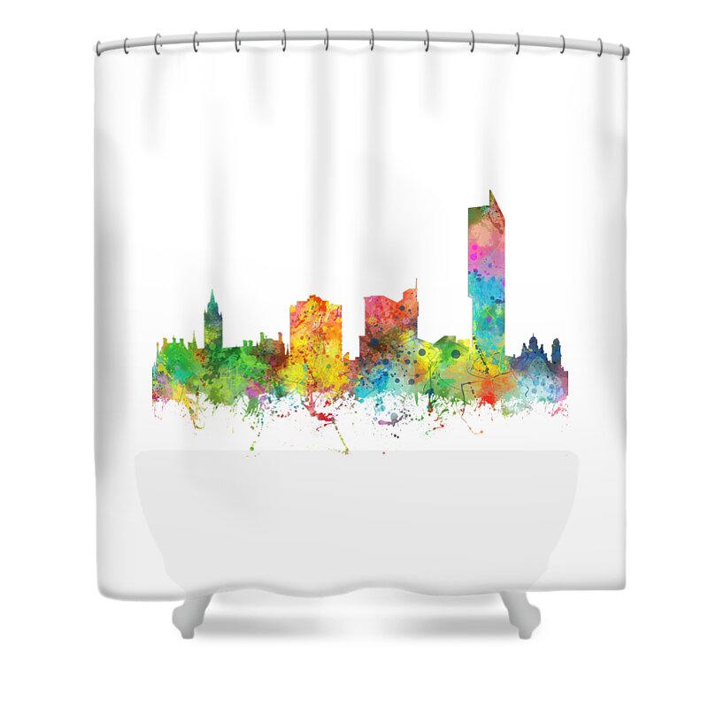Manchester City Skyline Shower Curtain featuring the digital art Manchester City Skyline by Marlene Watson