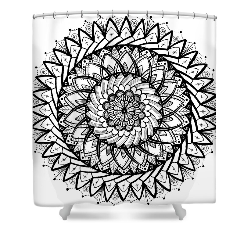 Mandala Shower Curtain featuring the drawing Mandala #14 by Eseret Art