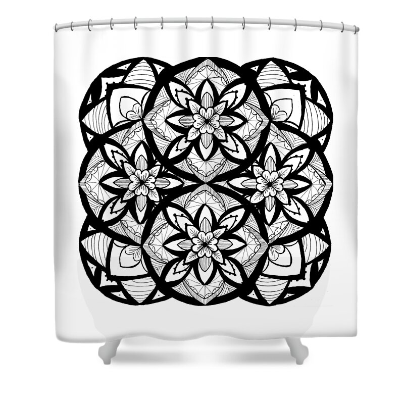 Mandala Shower Curtain featuring the drawing Mandala #5 by Eseret Art