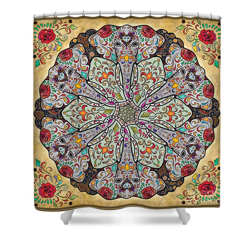 Tribal Shower Curtain featuring the digital art Mandala Elephants by Peter Awax
