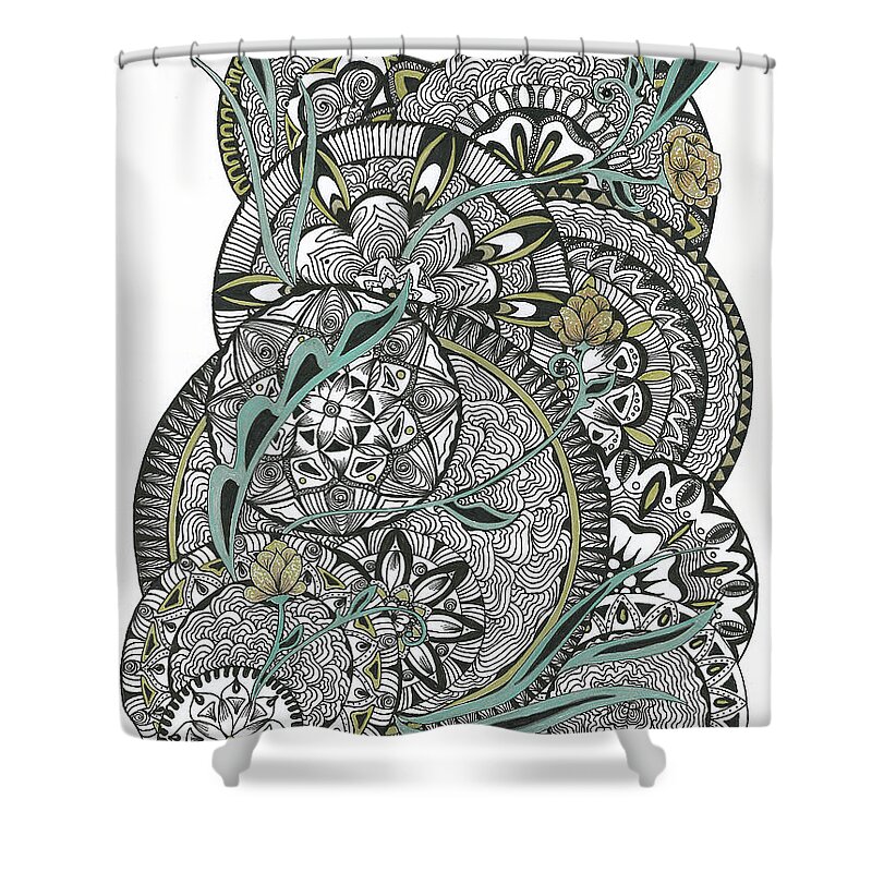 Mandala Shower Curtain featuring the drawing Mandalas with Gold Flowers by Alexandra Louie