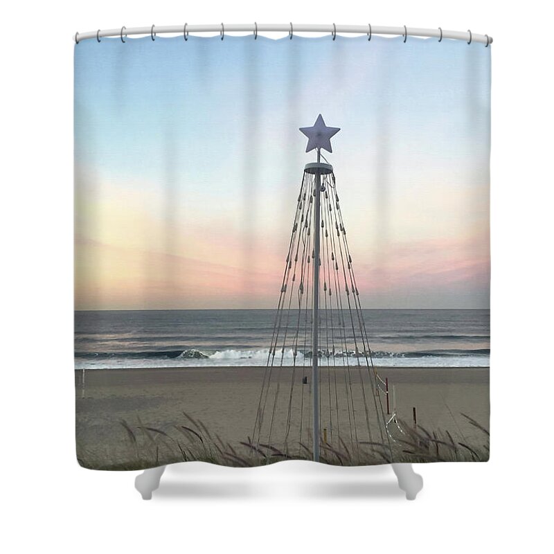 Manhattan Beach Shower Curtain featuring the photograph Manhattan Beach Christmas Star by Art Block Collections