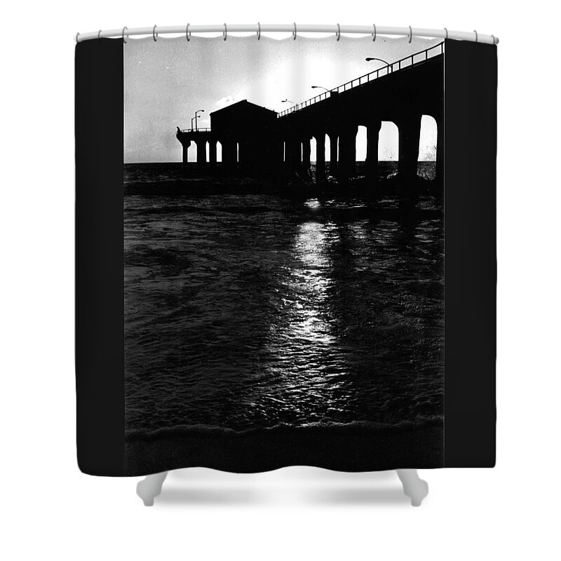 Black/white Shower Curtain featuring the photograph Manhattan Beach Pier by Carol Neal-Chicago