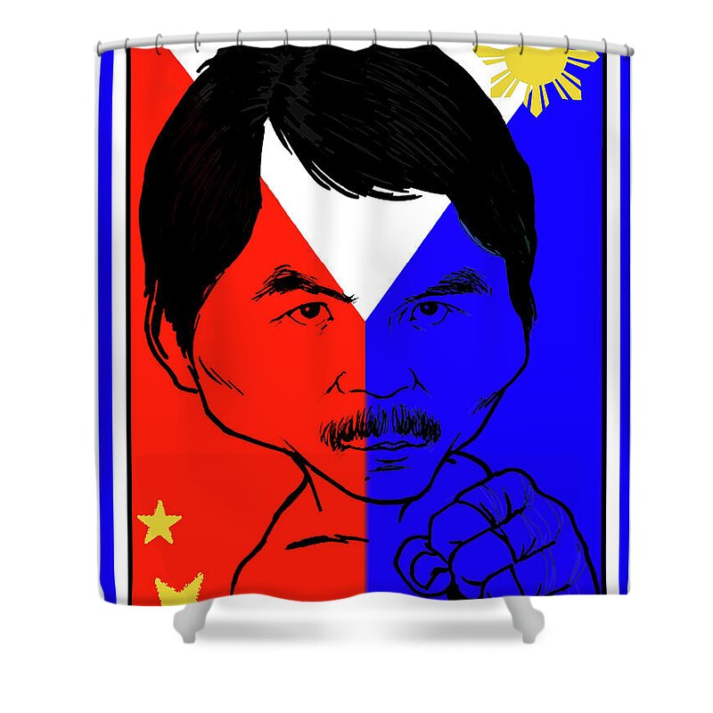 Manny Pacquiao Shower Curtain featuring the digital art Manny Pacquiao Iron Fist by Stanley Slaughter Jr