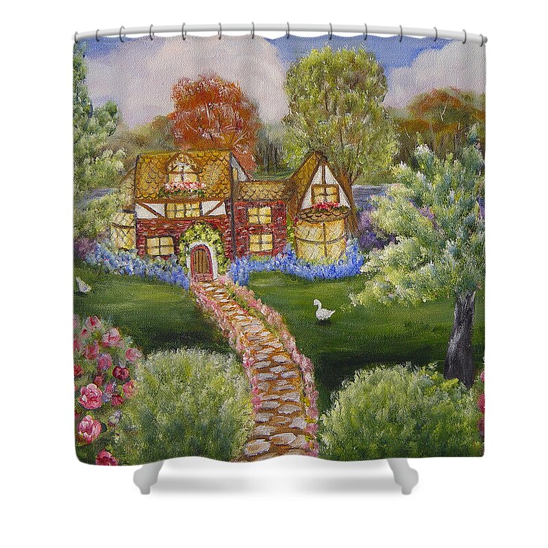 Landscape Shower Curtain featuring the painting Manor of Yore by Quwatha Valentine