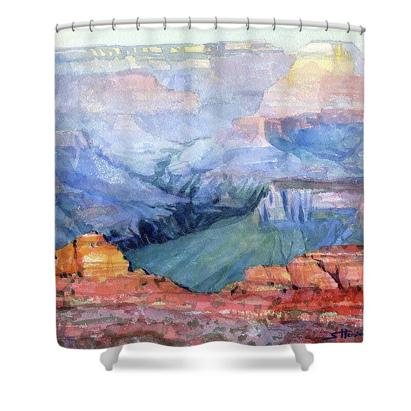 Grand Canyon Shower Curtain featuring the painting Many Hues by Steve Henderson