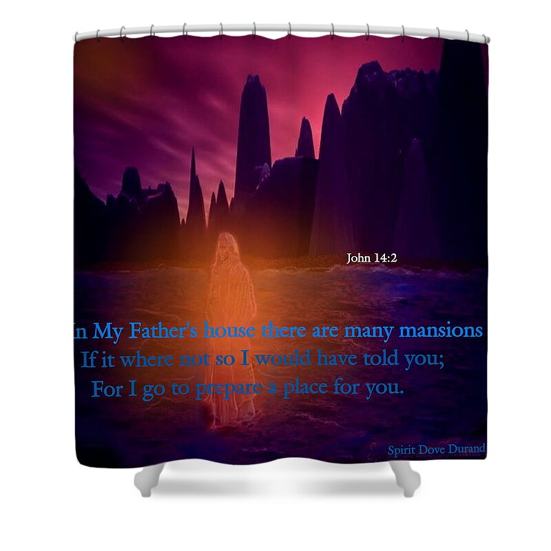 Gold Shower Curtain featuring the digital art Many Mansions by Spirit Dove Durand