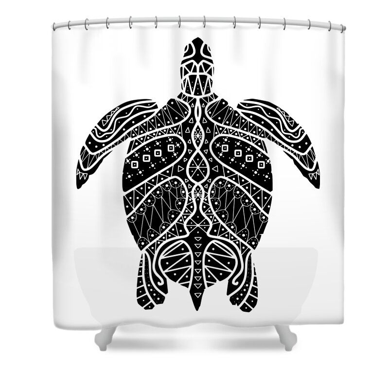Maori Shower Curtain featuring the digital art Maori Turtle by Piotr Dulski