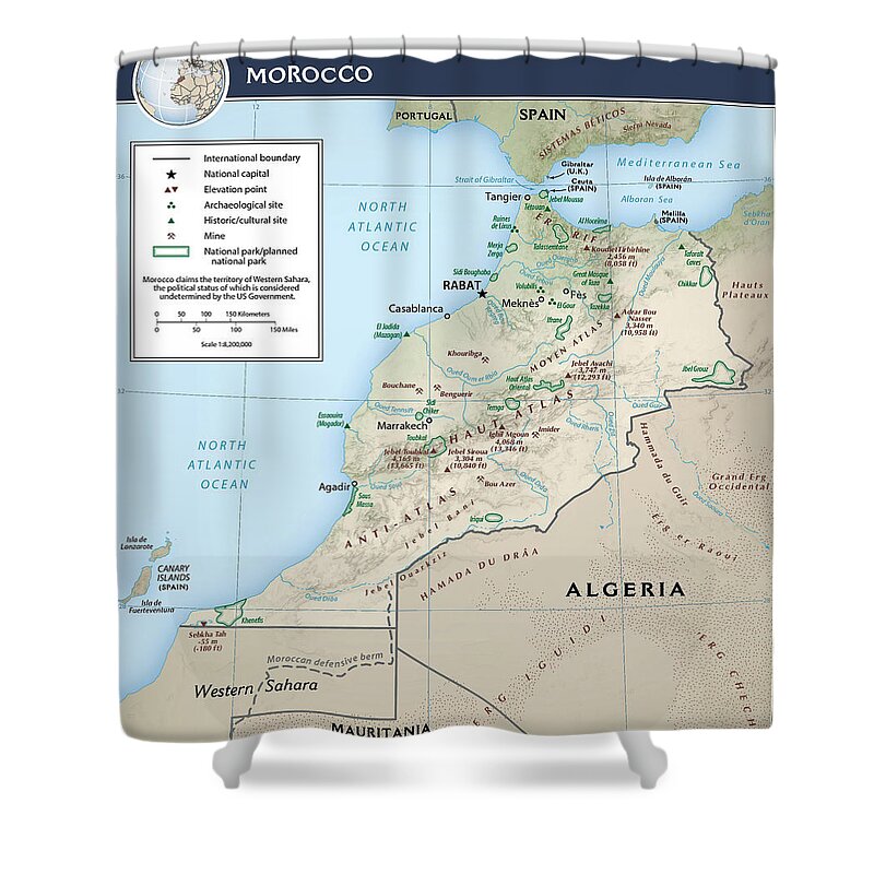 Atlas Shower Curtain featuring the mixed media Map of Morocco 2 by Roy Pedersen