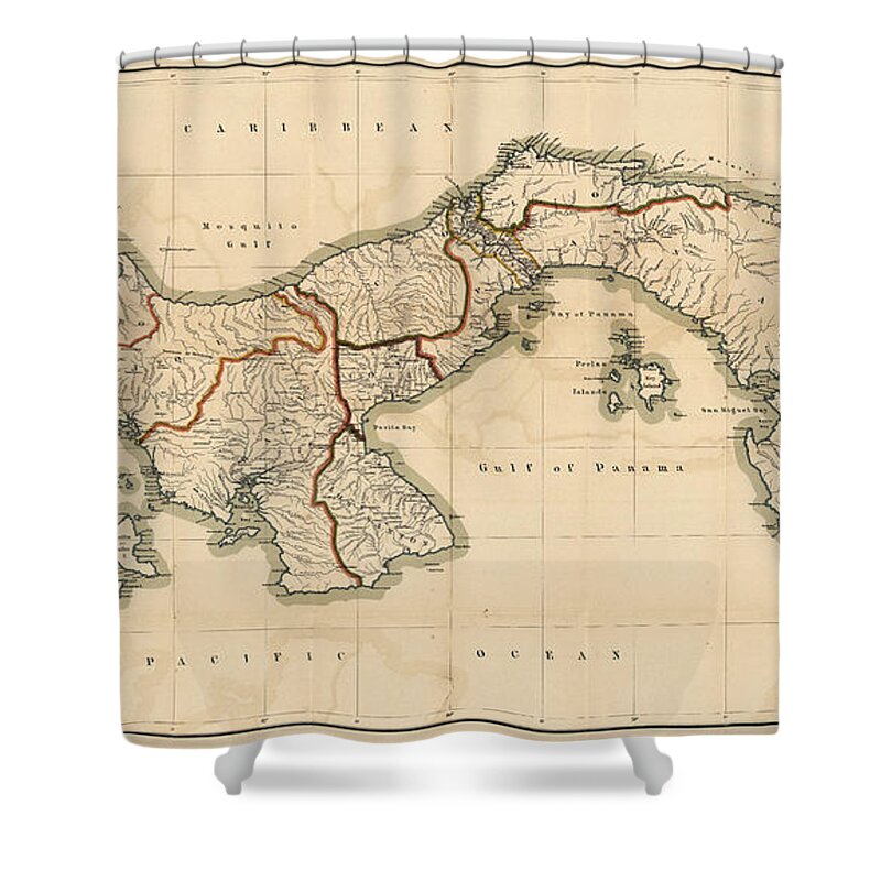 Panama Map Shower Curtain featuring the drawing Map of Panama - Historical Map - Antique Map of Panama by Studio Grafiikka
