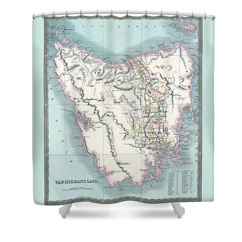 Map Of Tasmania Shower Curtain featuring the photograph Map Of Tasmania 1835 by Andrew Fare