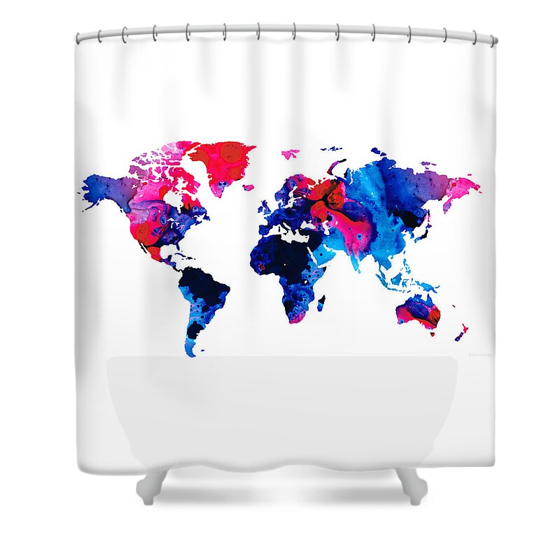 World Map Shower Curtain featuring the painting Map of The World 9 -Colorful Abstract Art by Sharon Cummings