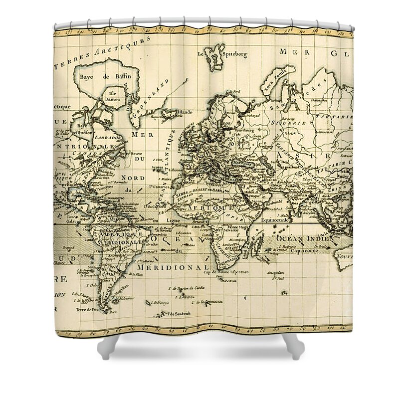 Maps Shower Curtain featuring the drawing Map of the World using the Mercator Projection by Guillaume Raynal