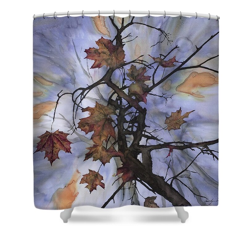 Maple Shower Curtain featuring the tapestry - textile Maple Autumn Splash by Carolyn Doe