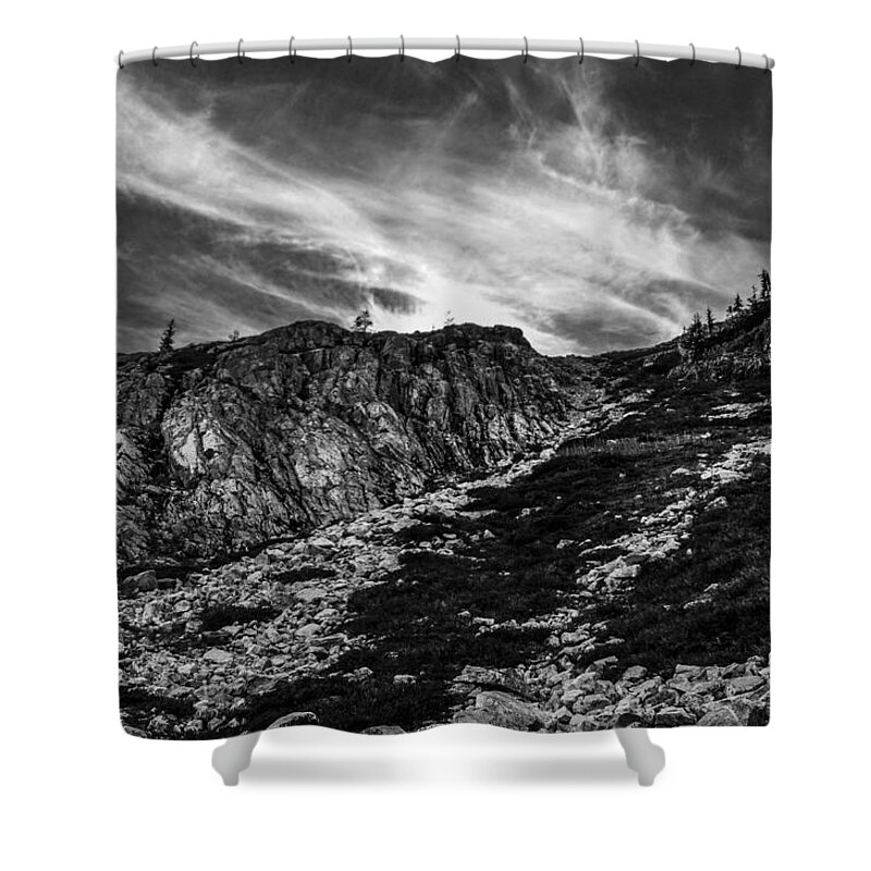 Footpath Shower Curtain featuring the photograph Maple Pass Loop Rocks Black and White by Pelo Blanco Photo