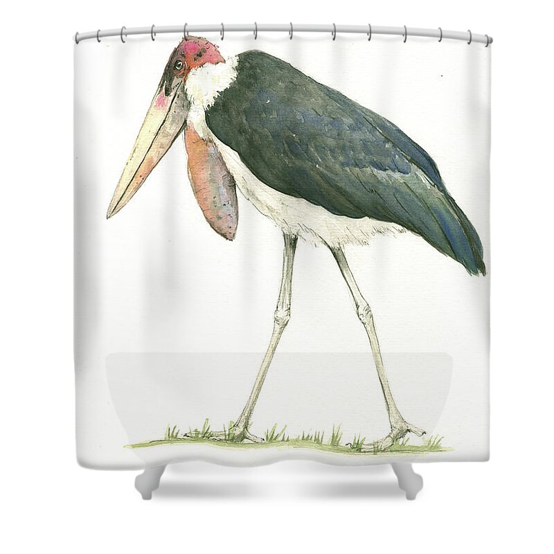 Marabou Stork Shower Curtain featuring the painting Marabou by Juan Bosco