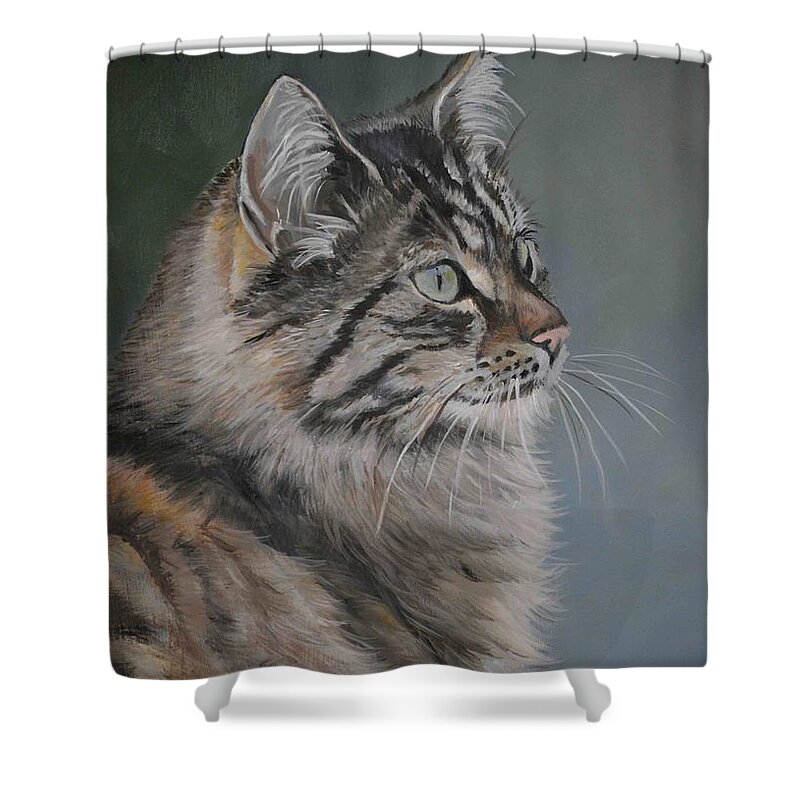 Cat Shower Curtain featuring the painting Marble by Charlotte Yealey