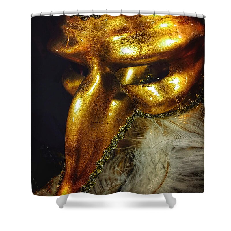 Mask Shower Curtain featuring the photograph Mardi Gras Gold by Mark David Gerson