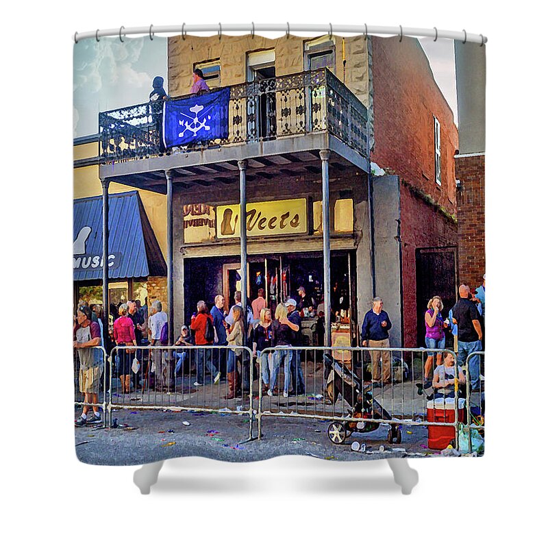 Mobile Shower Curtain featuring the digital art Mardi Gras Veets by Michael Thomas