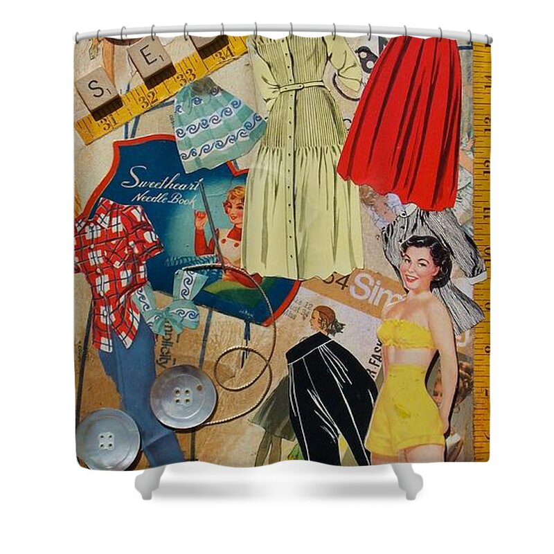 Paper Dolls Shower Curtain featuring the mixed media Margie by Virginia Coyle