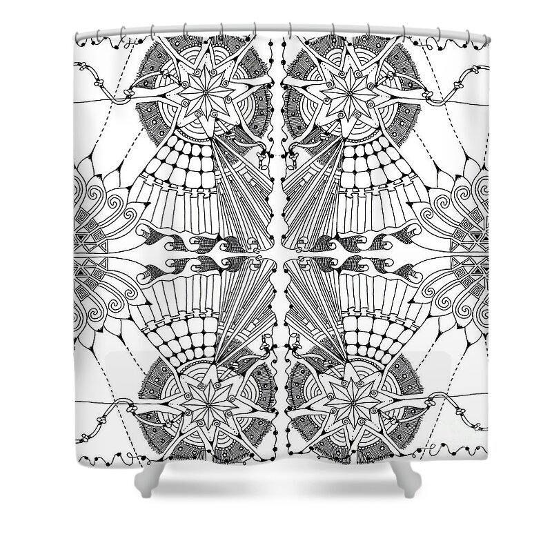 Zentangle Patterns Doodles Pen And Ink Shower Curtain featuring the tapestry - textile Mariachi by Ruth Dailey