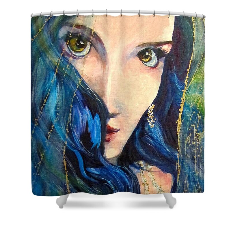 Portrait Shower Curtain featuring the painting Mariah Blue by Barbara O'Toole