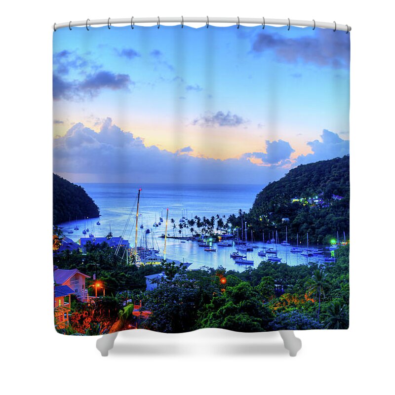 Marigot Shower Curtain featuring the photograph Marigot Bay Sunset Saint Lucia Caribbean by Toby McGuire